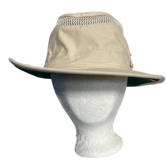 Tilley Endurables Airflo Hat Beige & Green Outdoor Hike Size 7 1/4 Strap Snaps - Picture 5 of 10